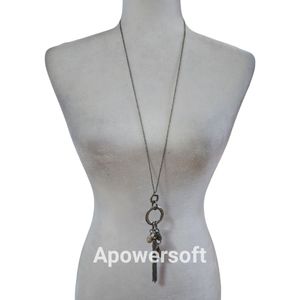 Silver Tone Charmed and Beaded Long Tassel Necklace